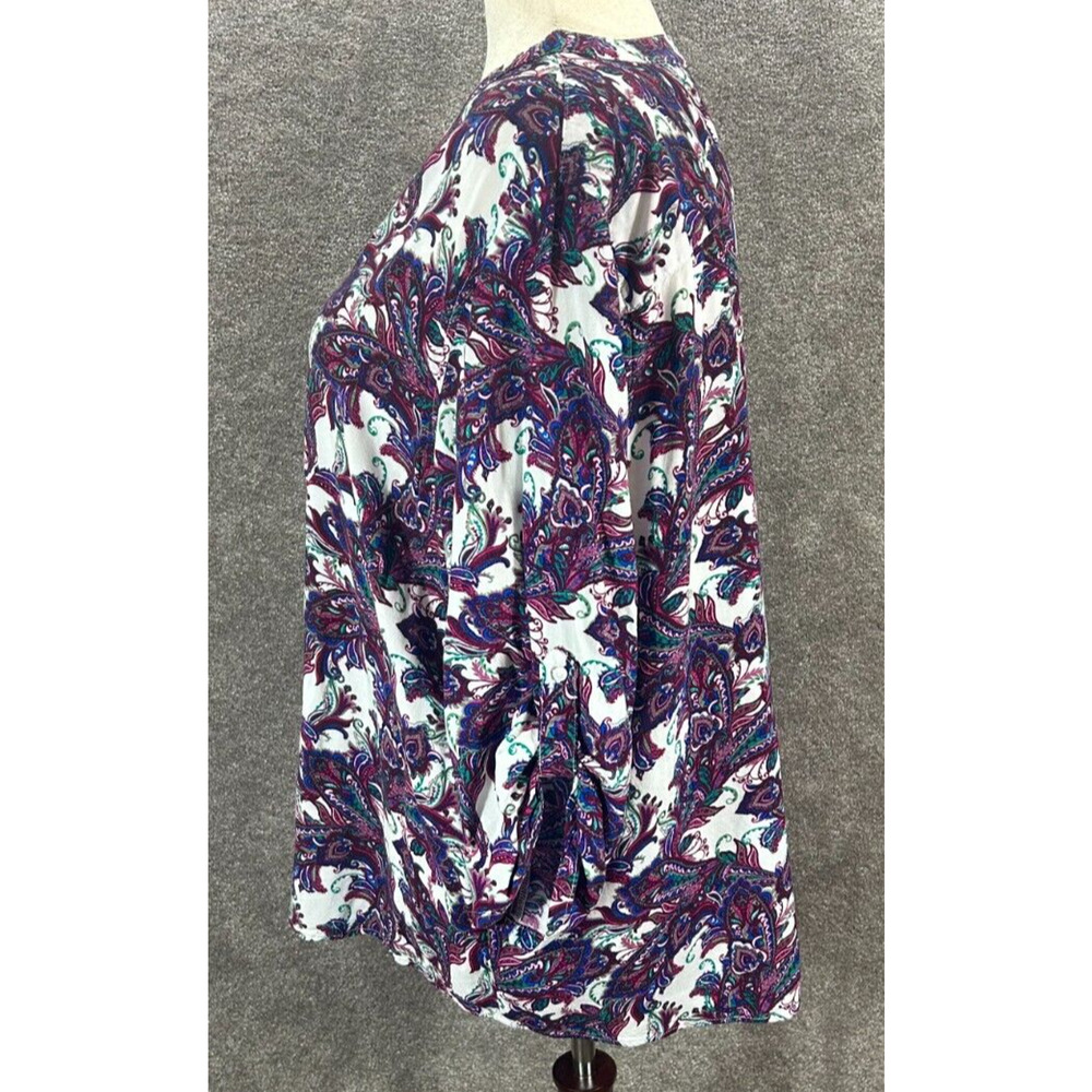 Laura Scott Top Womens 2X Purple Paisley Henley V Neck Rayon Roll Tab Blouse - Picture 6 of 9